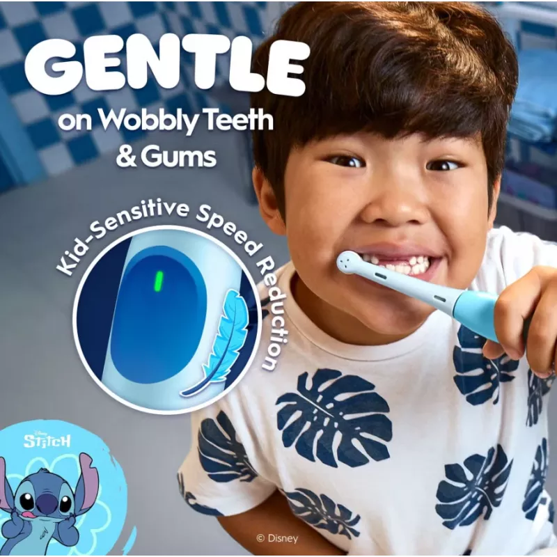 Oral-B iO Kids Disney Stitch elektrinis dantų šepetėlis su kelioniniu dėklu, 6+ metams, įkraunamas, 1 antgalis, 3 režimai