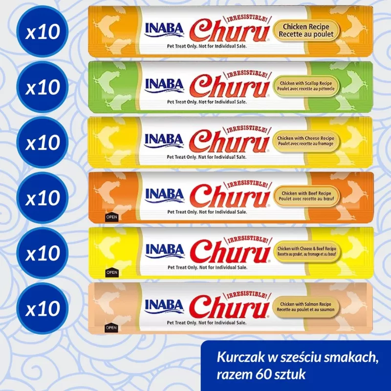 Inaba Foods Churu Varieties — vištienos skonio kačių skanėstas, 60 vnt. po 14 g tūbelėse