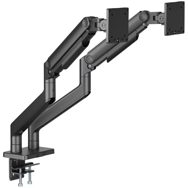 Laikiklis monitoriui DIGITUS Dvigubas monitorių laikiklis 2×45 colių ekranams, spaustuvas, 2×20 kg, VESA 75×75–100×100, pakreipimas -20–50°
