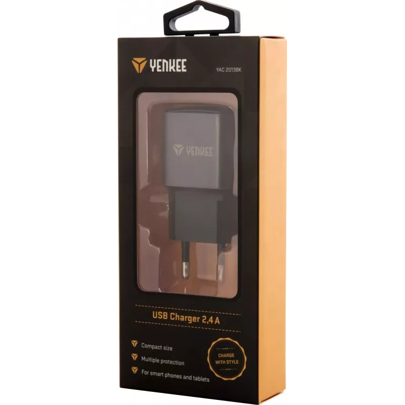 Sieninis USB-A įkroviklis YENKEE YAC 2013BK – 12W, 2,4A