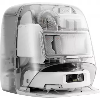 Robotinis dulkių siurblys ir šlapių grindų valymo šluota DJI ROMO P (vandens bako versija) – pilka/balta, 0,26 l dulkių talpa, 4 l švaraus / 3,2 l nešvaraus vandens, 5000 mAh baterija