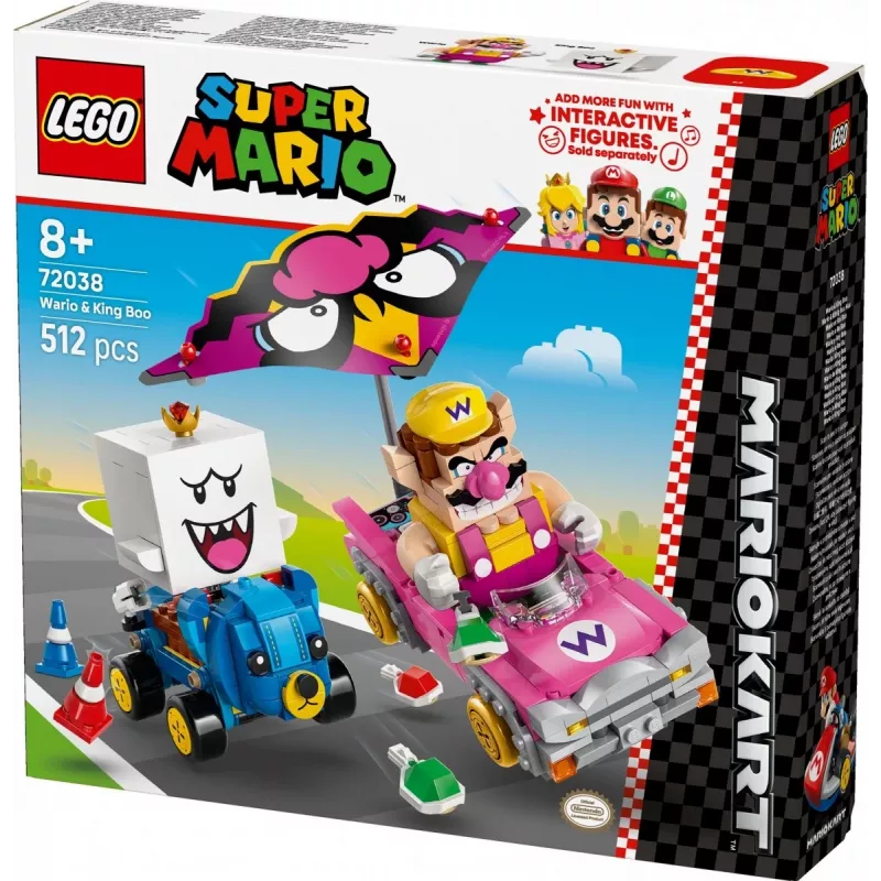 LEGO konstruktorius 72038 Super Mario Mario Kart Wario King Buu Huu – figūrėlės ir trasos elementai