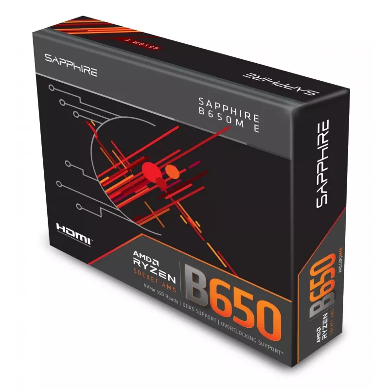 Pagrindinė plokštė Sapphire B650M-E (AMD B650) micro ATX, Socket AM5, DDR5, 2x DIMM, 96GB, 2x M.2 (PCIe5/4), 4x SATA III, 2.5Gb LAN