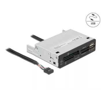 DeLOCK 91708 kortelių skaitytuvas USB 2.0 vidinis juodas pilkas CF SD MicroSD