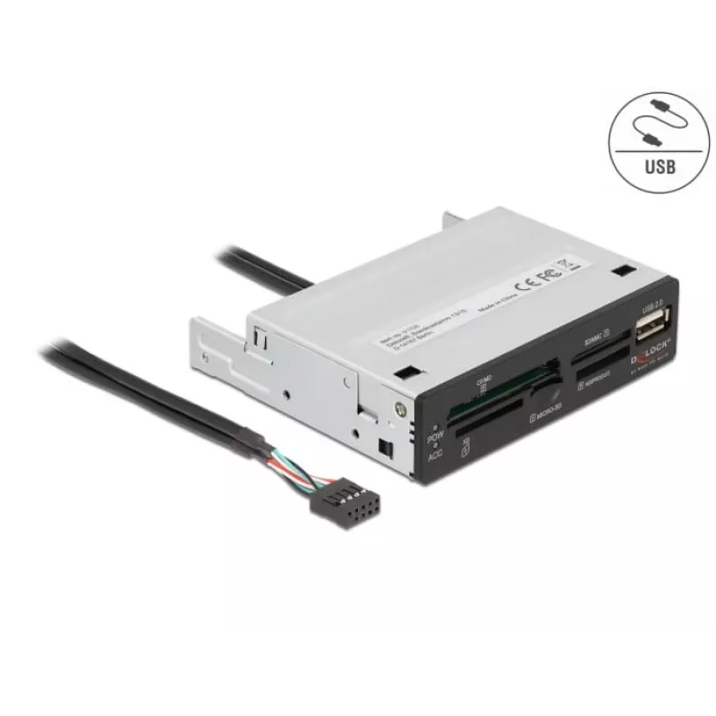 DeLOCK 91708 kortelių skaitytuvas USB 2.0 vidinis juodas pilkas CF SD MicroSD