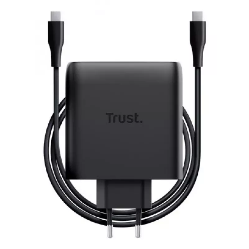 TRUST Maxo 100W 2 prievadų USB-C GaN įkroviklis – 100 W, 2× USB-C, 20 V maks., 2 m laidas, juodas
