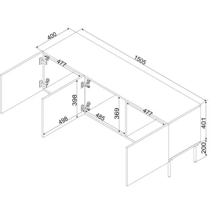 RTV spintelė SIENA 150.5x40x60 juodas matinis