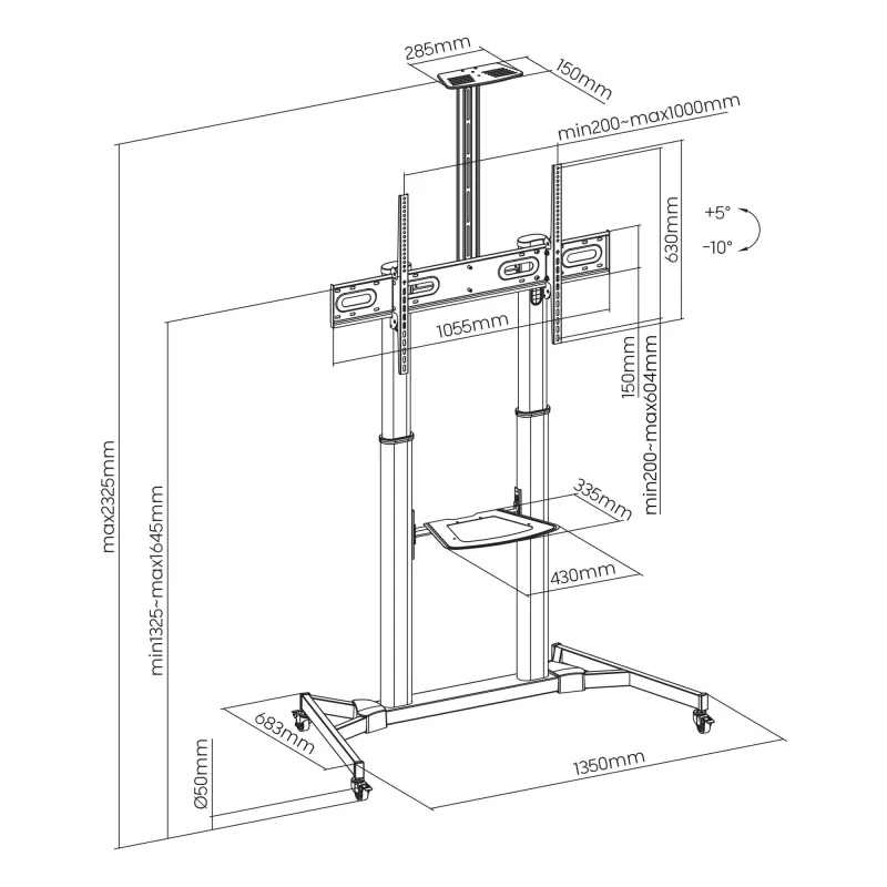 Sbox FS-3610 Grindinis stovas itin dideliam LED televizoriui 60-100 colių 100 kg baltas