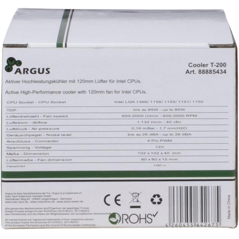 Aušintuvas procesoriui Dynatron Argus T-200 8 cm juodas oranžinis