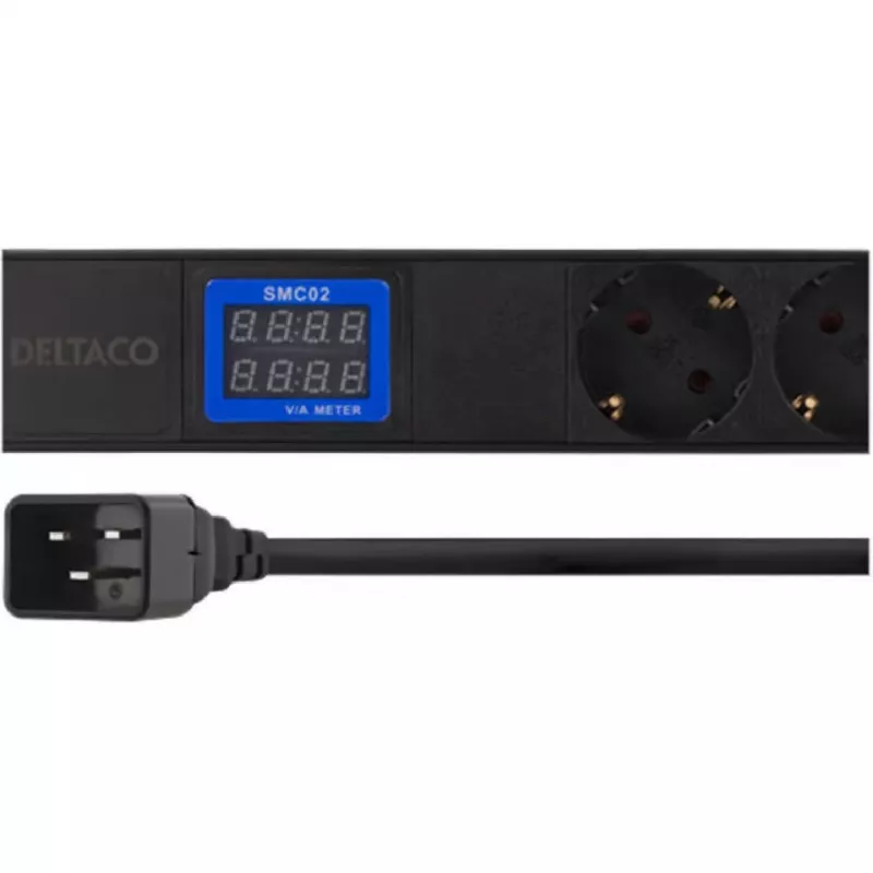 PowerWalker 10133010 PDU 1U juodas – galios skirstytuvas su C20 jungtimi ir 2 m laidu