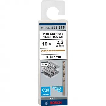 Bosch metalo grąžtas HSS-Co DIN 338, 2,5 mm (10 vnt.)