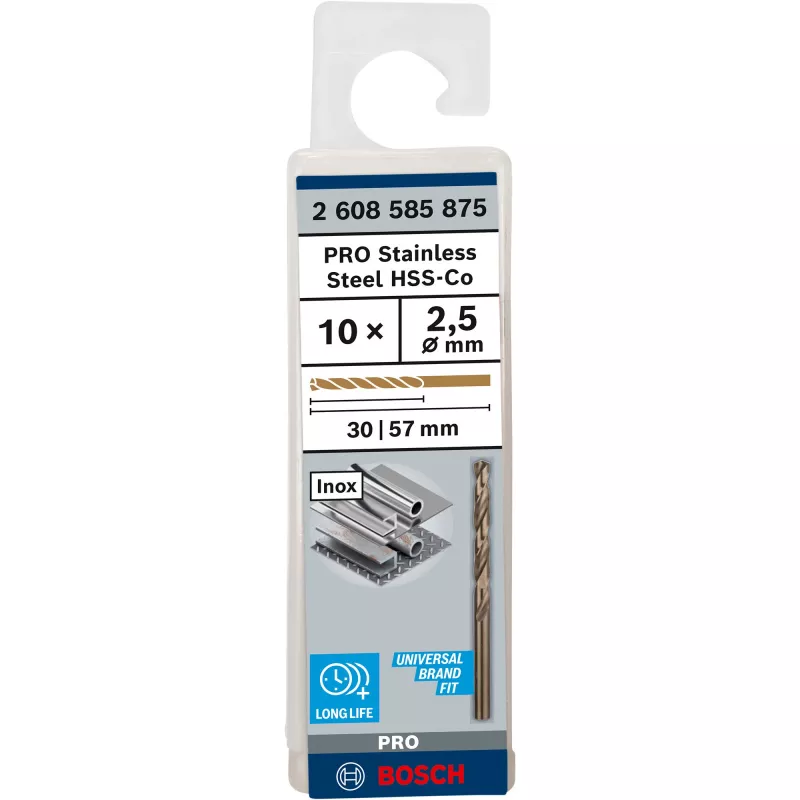 Bosch metalo grąžtas HSS-Co DIN 338, 2,5 mm (10 vnt.)