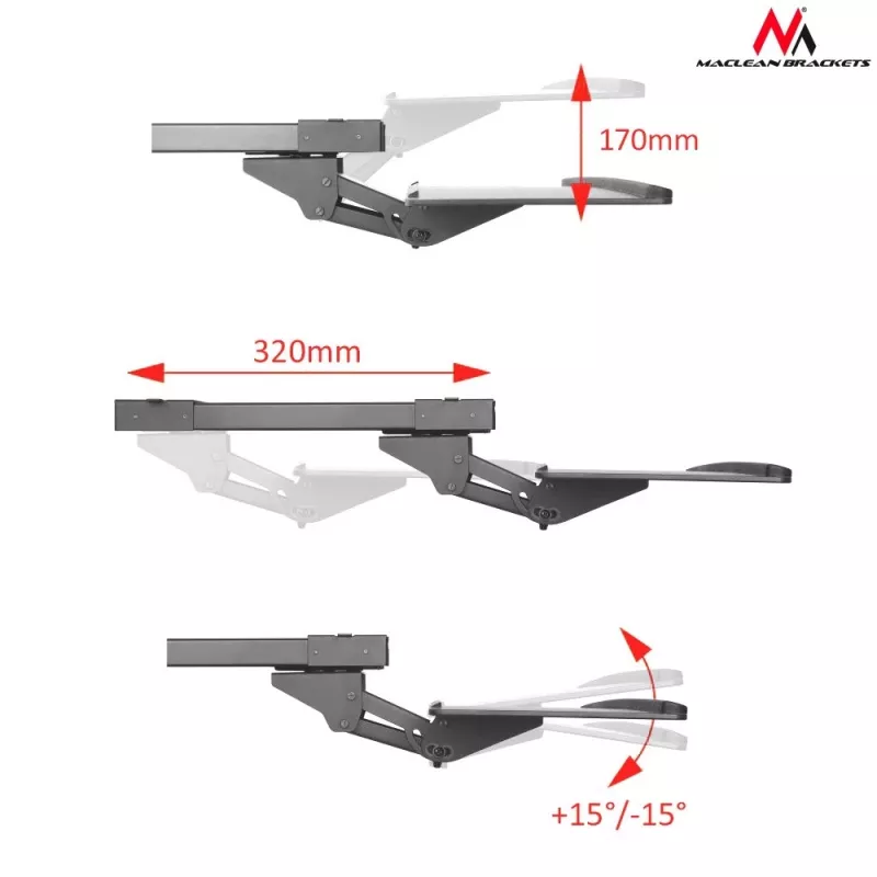 Maclean MC-757 Laikiklis klaviatūrai ir pelei ant stalo, 67 cm paviršius