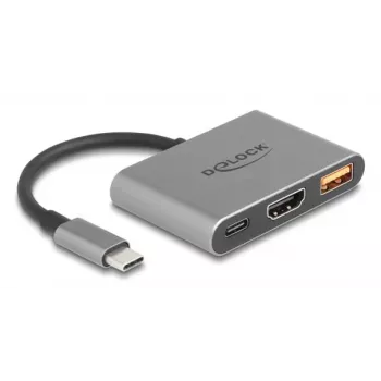 DeLOCK 61071 vaizdo kabelio adapteris 0.1 m USB Type-C USB Type-C USB Type-A HDMI pilka