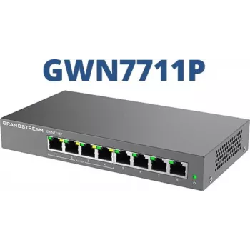 Valdomas L2 Gigabit PoE tinklo jungiklis Grandstream GWN7711P — 8x RJ-45 10/100/1000, 48V DC, stalinis/sieninis