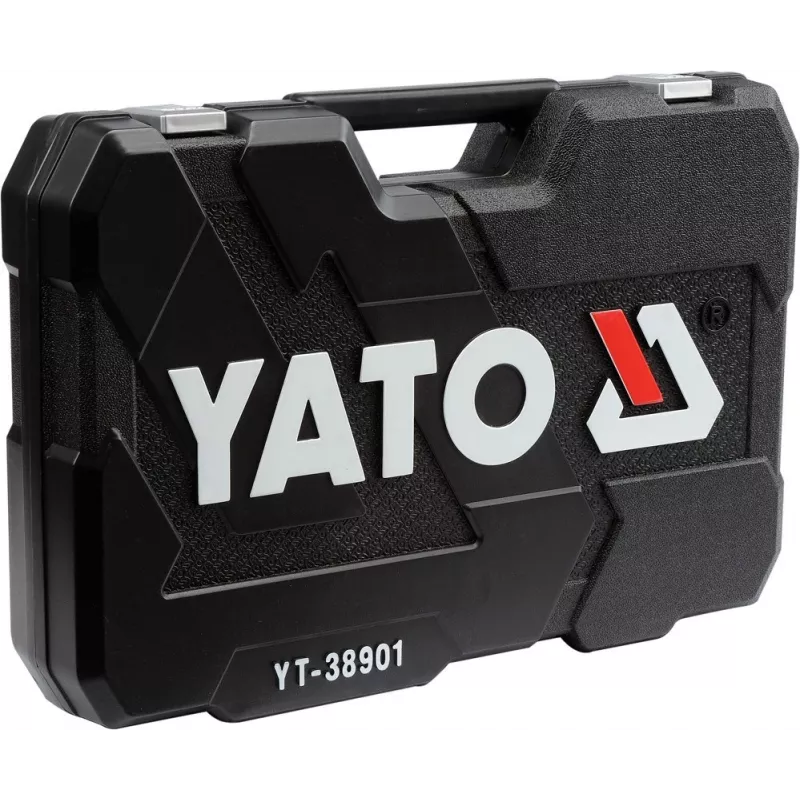 Mechaniko įrankių rinkinys YATO YT-38901 – 122 vnt., su lizdais 12–32 mm, reketu, prailginimais, atsuktuvais, plaktuku, replėmis, chromuota apdaila