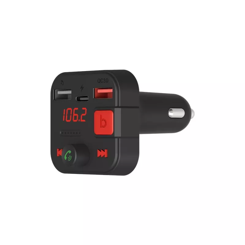 SAVIO FM siųstuvas, Bluetooth 5.3, QC 3.0 įkroviklis, LED ekranas, Bass Boost, TR-15, juodas