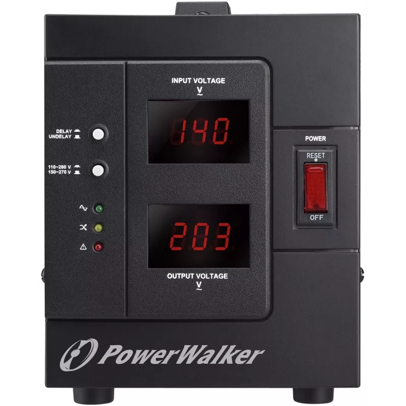 Įtampos reguliatorius PowerWalker AVR 2000 SIV FR, 2 AC lizdai, 110–280 V, juodas