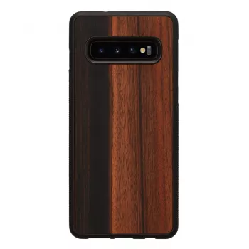 Dėklas Samsung Galaxy S10 su medžio nugara ir buferiu — juodas
