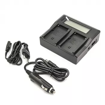 Dvigubas akumuliatorių įkroviklis SONY NP-F970, LCD ekranu