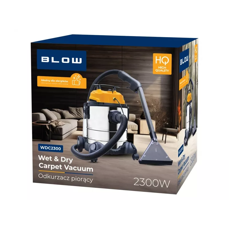 Važiuojantis plovimo dulkių siurblys BLOW WDC2300 — nešvarus vanduo 25 L, švarus vanduo 4,5 L, 1,5 m žarna, 6 m laidas, 7,35 kg