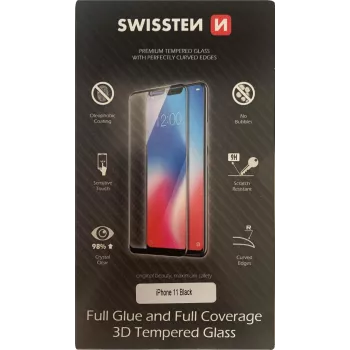 Apsauginis stiklas SWISSTEN 3D Full Glue iPhone 11, juodas