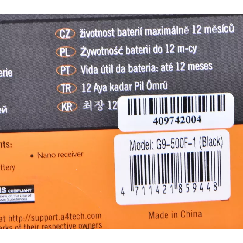 Belaidė RF pelė A4Tech G9-500F, dešinei rankai, 1000 DPI, 2.4 GHz nano imtuvas, 15 m atstumas, AA baterija