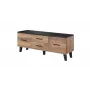 TV stovas Cama Meble LOTTA 140 cm – rėmas ąžuolas wotan, juoda medžio drožlių plokštės viršus, 1400×400×530 mm