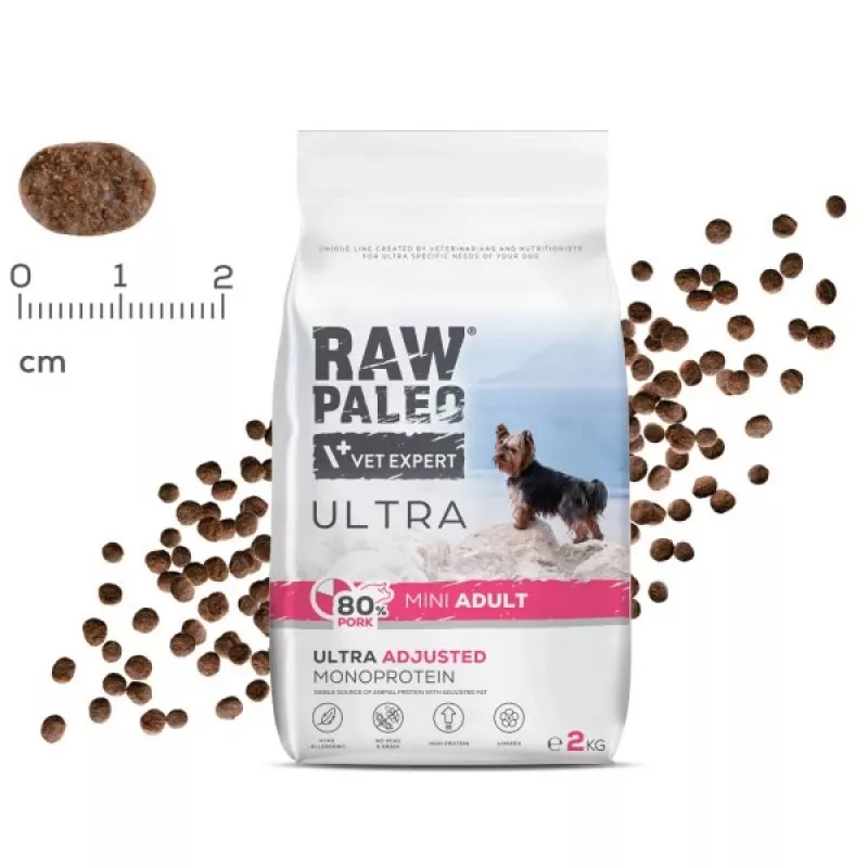 Sausas šunų ėdalas VETEXPERT RAW PALEO Ultra Pork Mini Adult 2 kg