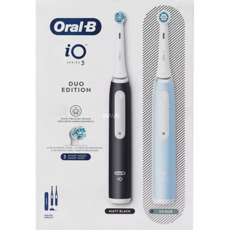 BRAUN Oral-B iO Series 3N elektrinis dantų šepetėlis juodas/mėlynas, 2 rankenos