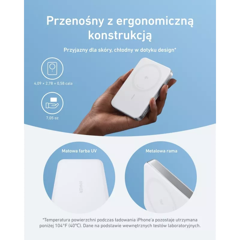Anker MagGo Power Bank 10K belaidžio įkrovimo baterija 10000 mAh, balta