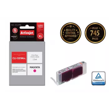 Activejet ACC-551MN rašalo kasetė (Canon CLI-551M atitikmuo; Supreme; 15 ml; purpurinė)