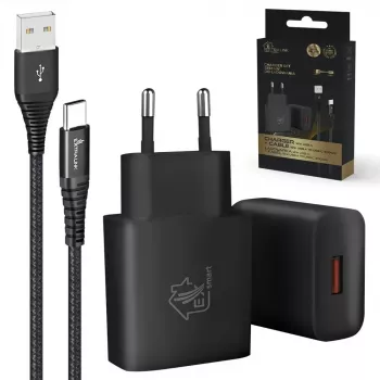Extralink Smart Life rinkinys: USB-A–USB-C laidas ir 12 W įkroviklis, 2 m, juodas