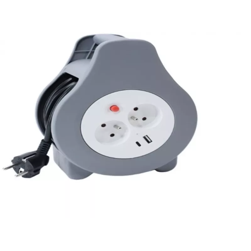 MONTIS MT188-10 prailginimo ritė su 10 m laidu, 2 AC lizdais, pilka
