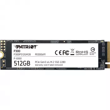 Vidinis SSD Patriot P300 512 GB M.2 PCIe NVMe – skaitymas 1700 MB/s, rašymas 1200 MB/s, 3D NAND, 3,8 mm, TBW 240