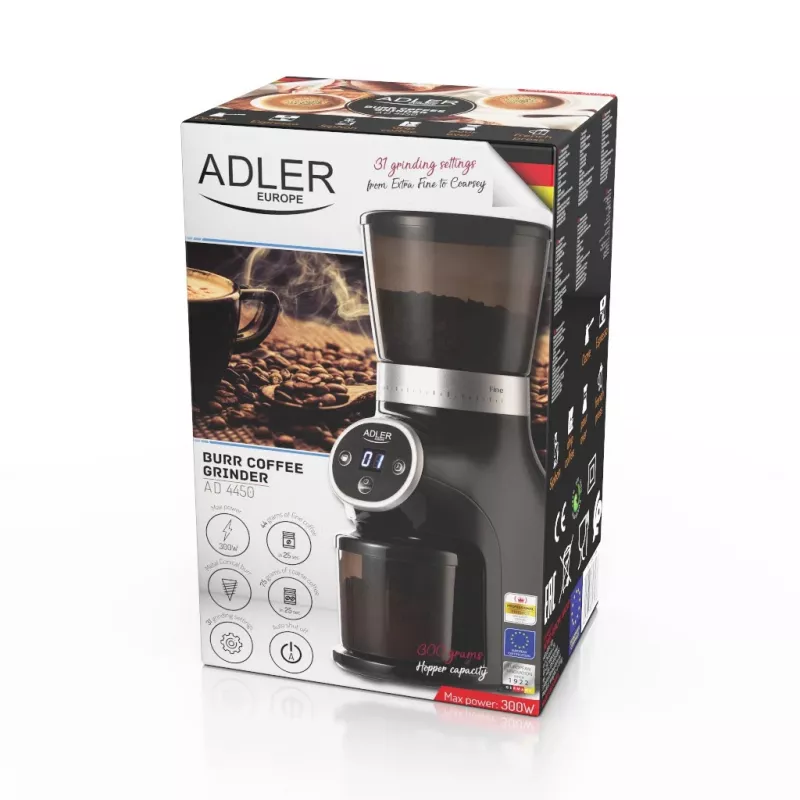 Profesionalus kavos malūnėlis Adler AD4450, 300W, juodas
