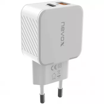 nevox USB PD Type C + USB QC 3.0 įkroviklis 30 W baltas (2009)