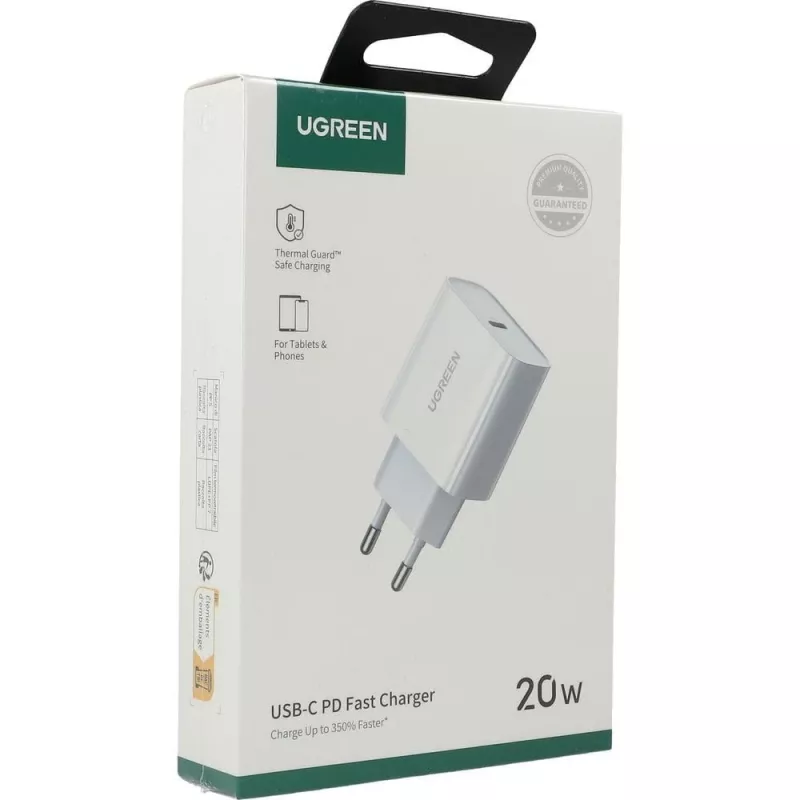 Ugreen USB Power Delivery 3.0 Quick Charge 4.0+ 20W 3A sieninis įkroviklis (baltas)