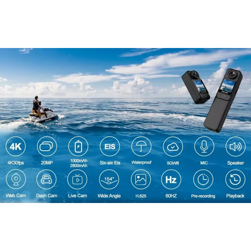 Veiksmo kamera SJCam C300 4K 30fps, kompaktiška, vandeniui atsparus korpusas