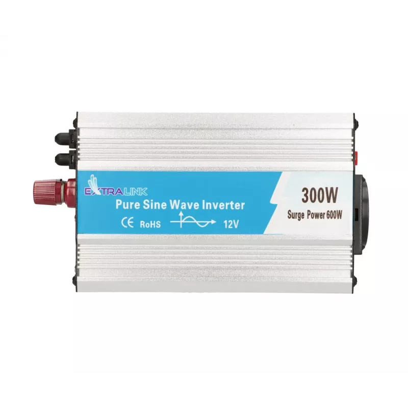 Įtampos keitiklis Extralink OPIP-300W 12V 300W gryno sinuso, aliuminio korpusas, aktyvus aušinimas