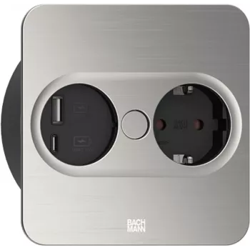 Kištukinis lizdas Type F + USB A + USB C Bachmann 946.005 Nerūdijantis plienas