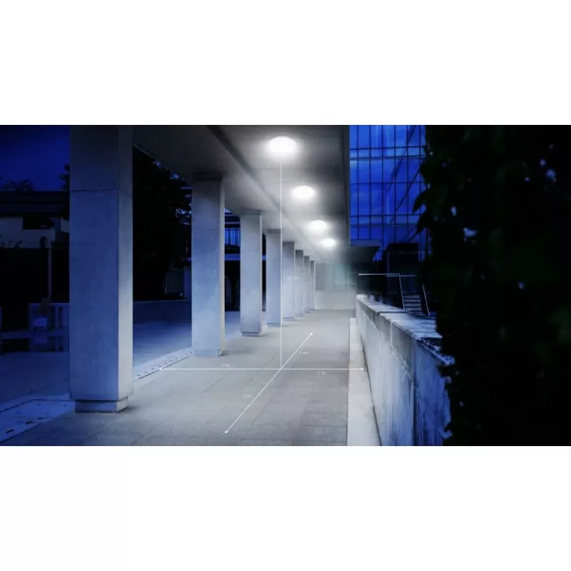 Lubinis šviestuvas Steinel DL Vario Quattro PRO S – apvalus LED 14 W, baltas, 310×69 mm, su judesio davikliu