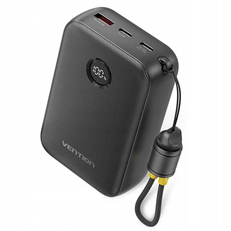 Nešiojamas įkroviklis Vention FKBB0-C 20000 mAh power bank, 1x USB-A + 2x USB-C, Juodas