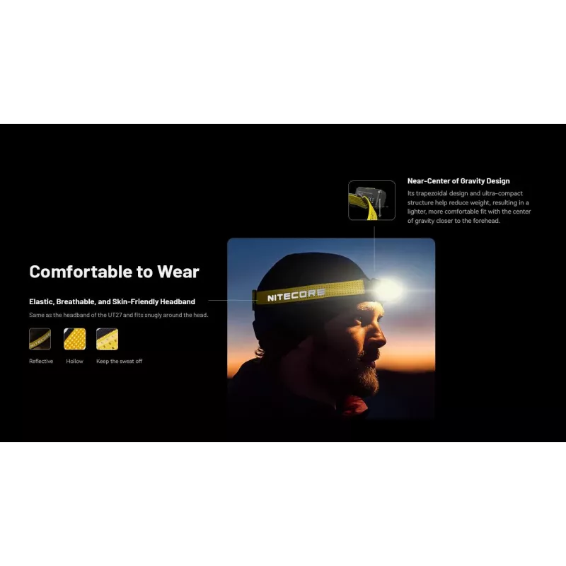 Nitecore NU27 žibintuvėlis juodas, geltonas galvos dirželis LED