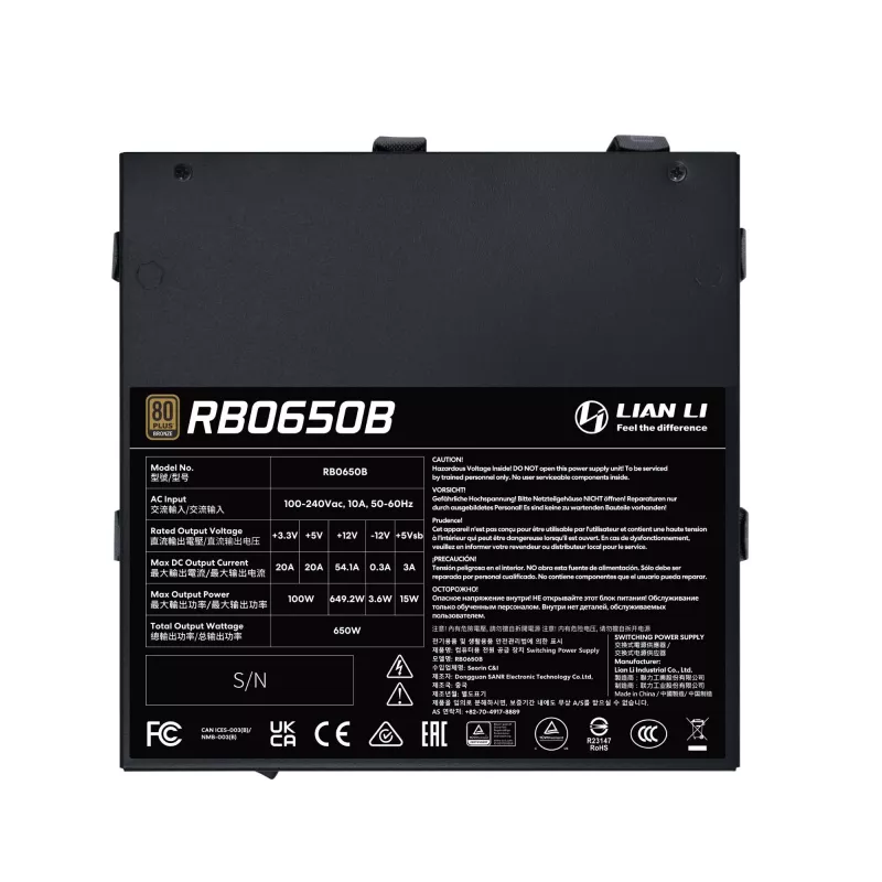 Maitinimo blokas Lian Li RB0650B.B 650 W ATX 24 kontaktų, 80 PLUS Bronze, 135 mm ventiliatorius, juodas
