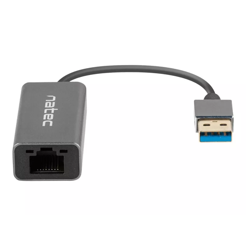 USB centras NATEC Cricket USB 3.2 Gen 1 Type-A su RJ-45 Ethernet 1000 Mbit/s, aliuminio korpusas, juoda