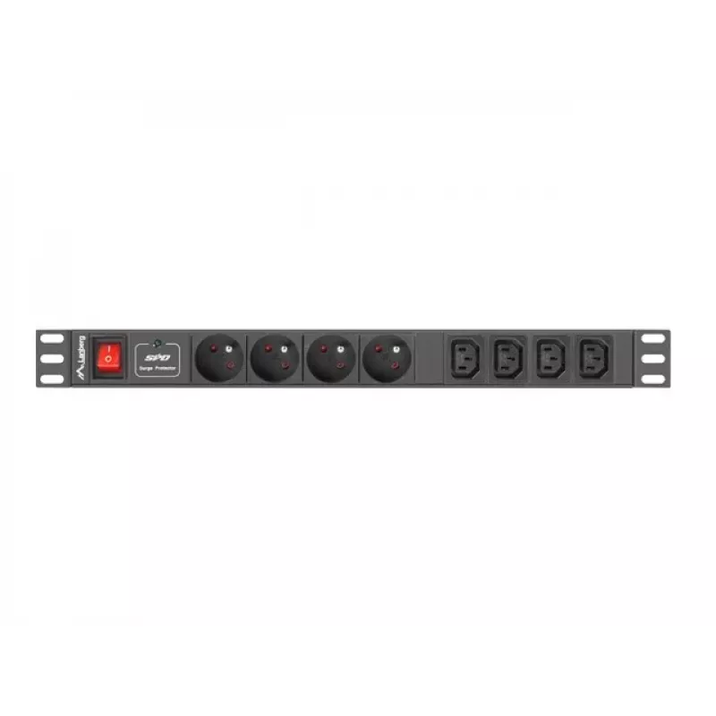 LANBERG PDU-04E04I-0200-BK maitinimo skirstytuvas 4× C13, 16 A, 220–250 V, 2 m laidas, 1U horizontalus, juodas