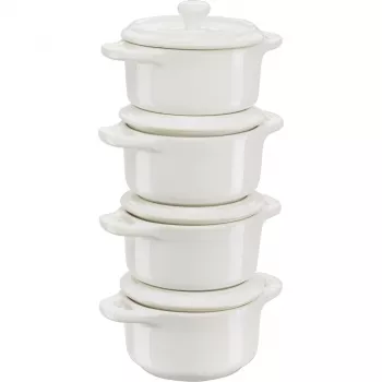 Staub Mini Cocotte rinkinys 4 vnt., apvalūs, keramika, dramblio kaulo balta (1009383)