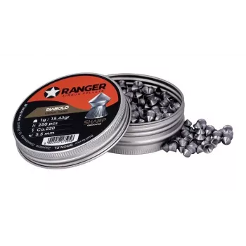 Šratiniai šoviniai RANGER PRORO 5.5 mm, diabolo formos, sidabriniai, 250 vnt., aliumininis dozatorius