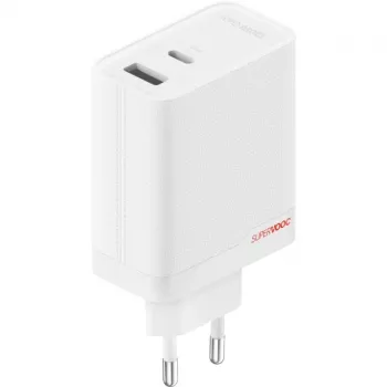 Maitinimo adapteris ONEPLUS SUPERVOOC 120W dviejų prievadų laidinis įkroviklis, 120W bendra galia, 1x USB-C + 1x USB-A, 100–240V, 145 g, baltas
